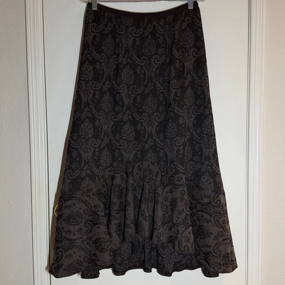 J. Jill Women’s Brocade High Low Brown Skirt Size Small Fully Lined Side Zipper